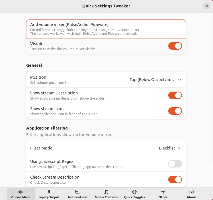 Configuración y funcionalidades de Quick Settings Tweaker para el menú rápido de GNOME