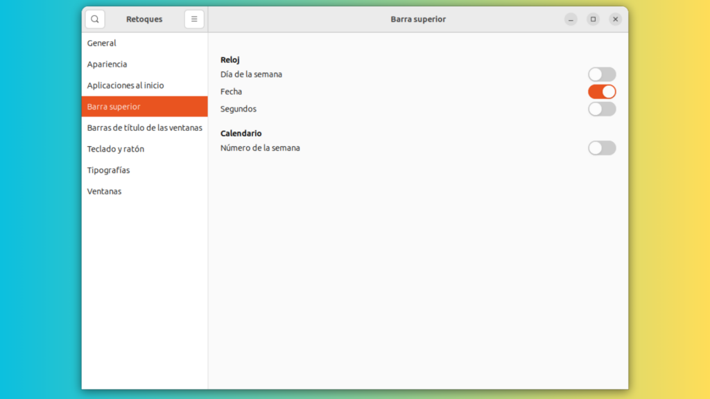 Barra superior: Configura que mostrar o no en el panel superior de ubuntu